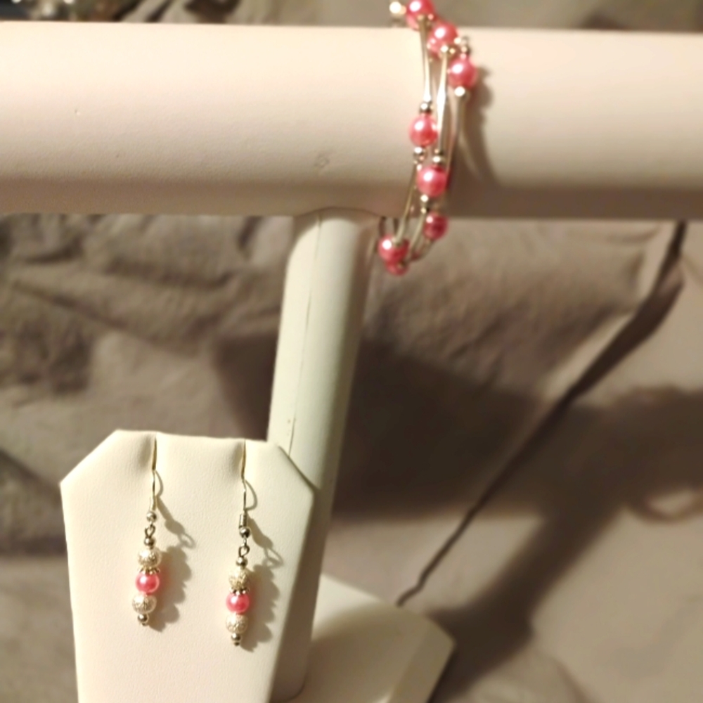 Girls 2 Pc Imitation Pink Pearl Jewelry Set